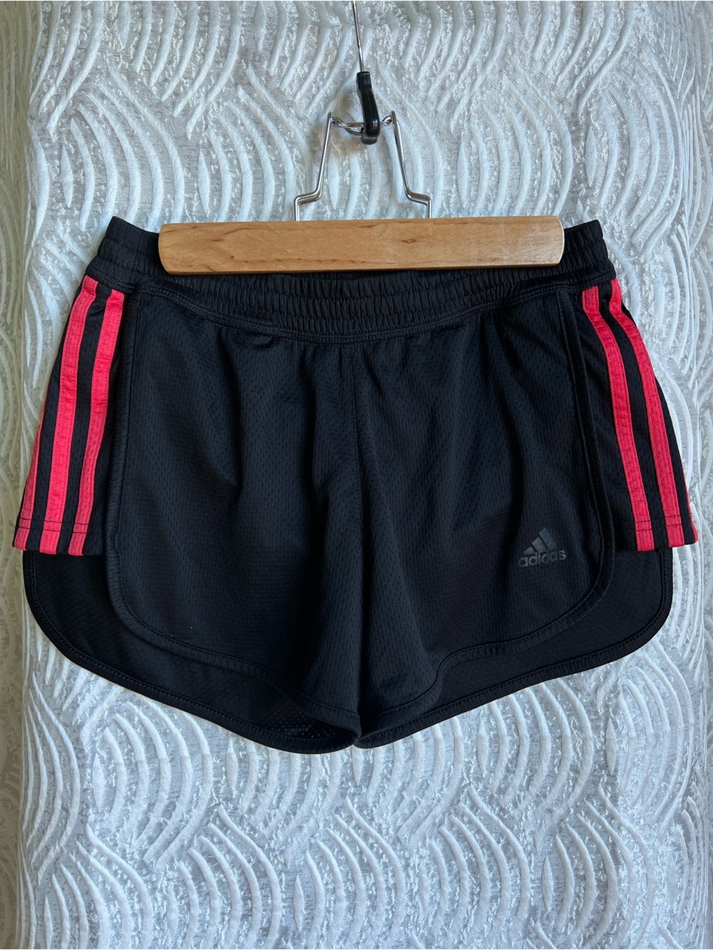 adidas Black Women's Athletic Shorts with Pink Side Stripes
